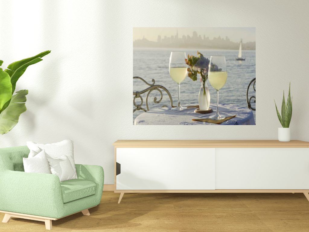 HomeRoots White Wine with Sailboat For Two City 4 Giclee Wrap Canvas Wall Art