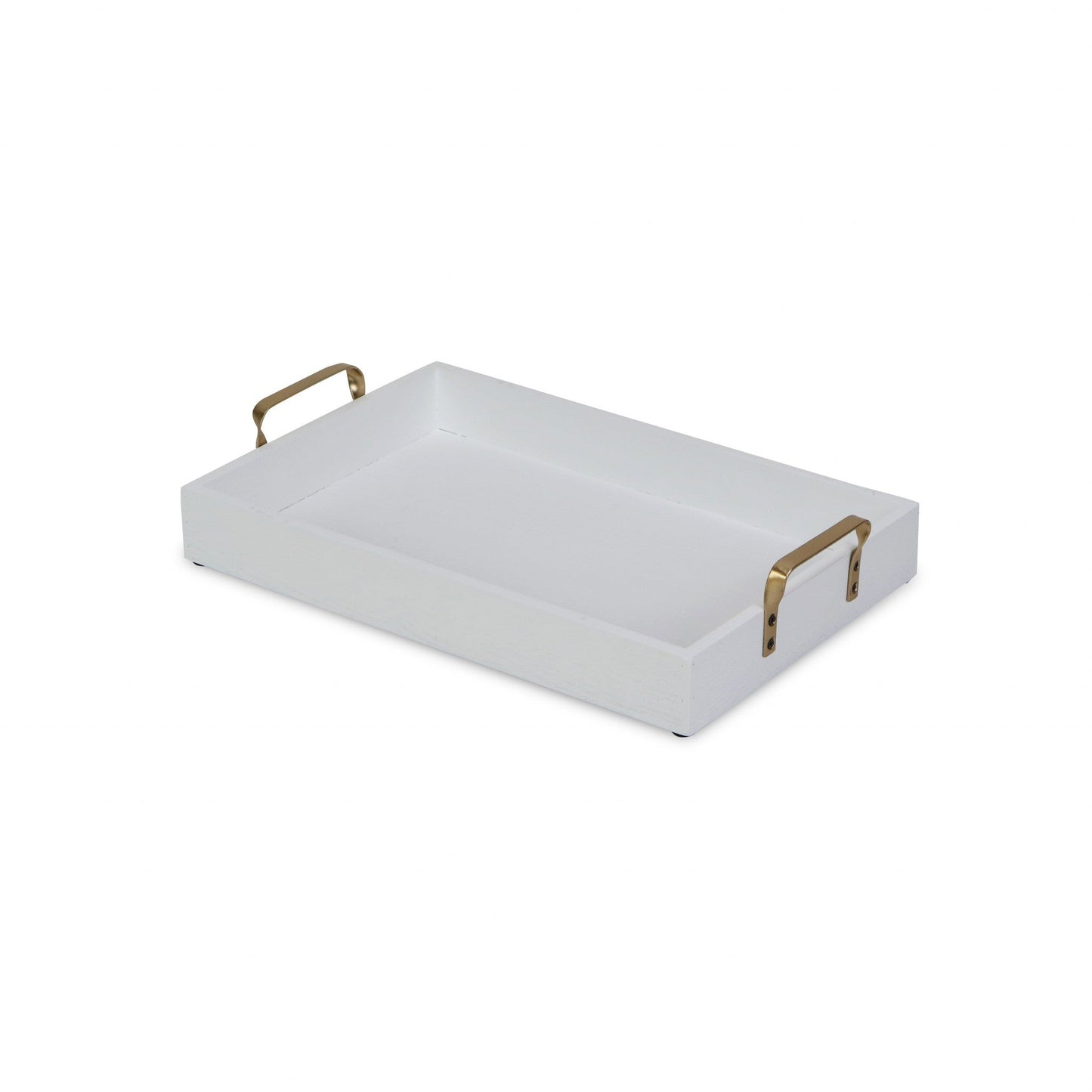 HomeRoots White Wooden Tray With Gold Handles