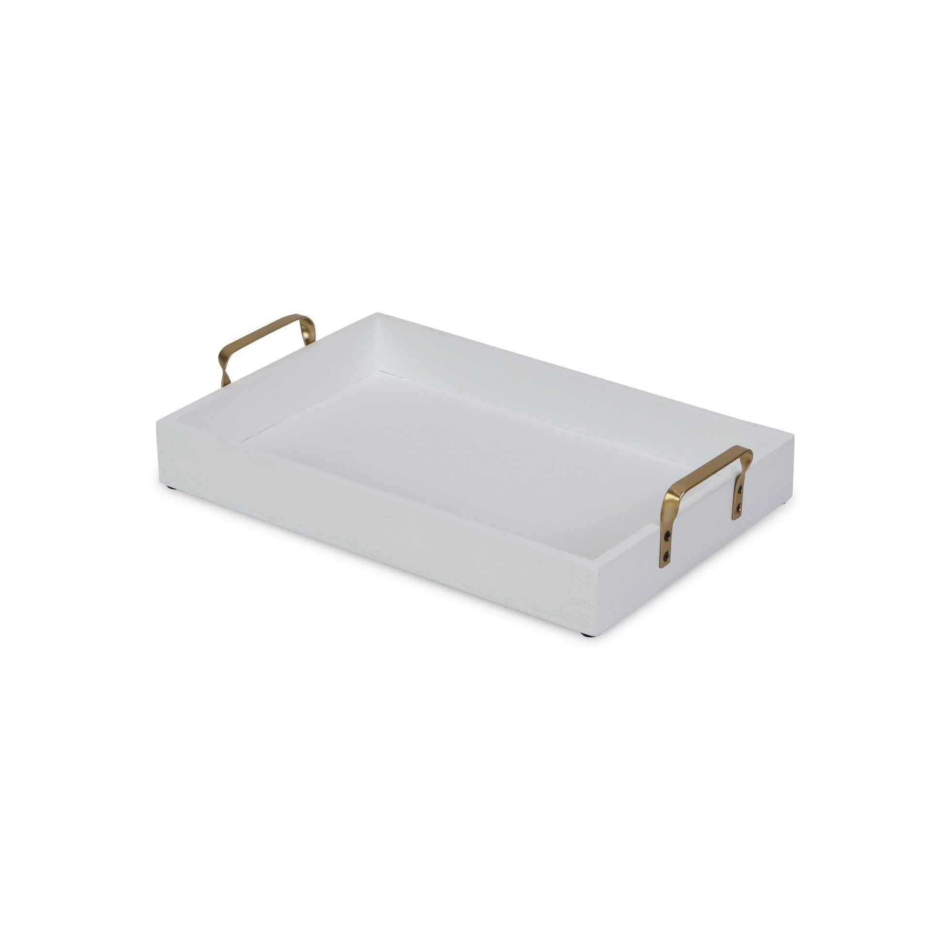 HomeRoots White Wooden Tray With Gold Handles