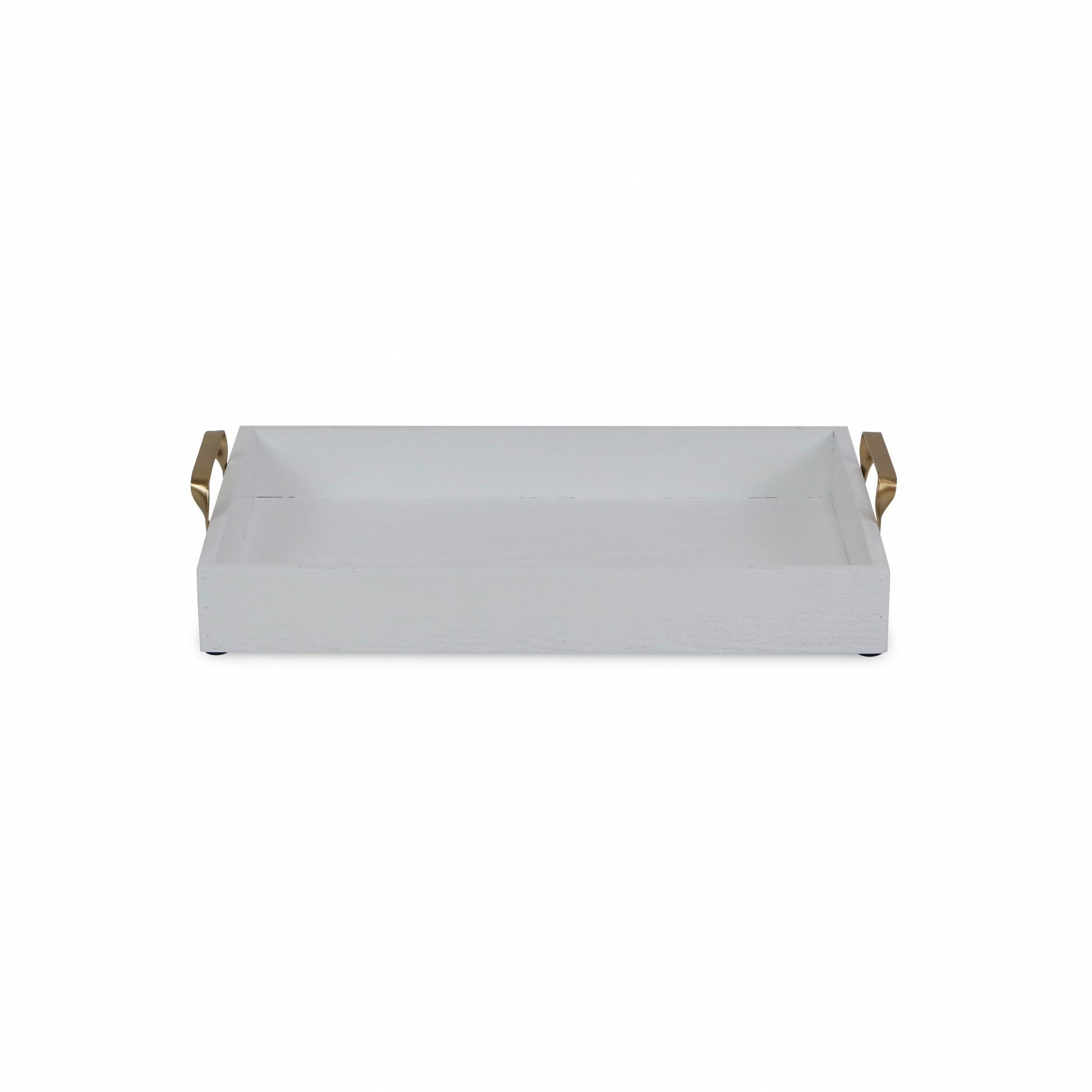 HomeRoots White Wooden Tray With Gold Handles
