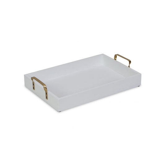 HomeRoots White Wooden Tray With Gold Handles