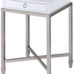 HomeRoots White and Chrome End Table with Ring Pull Drawer