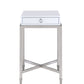 HomeRoots White and Chrome End Table with Ring Pull Drawer