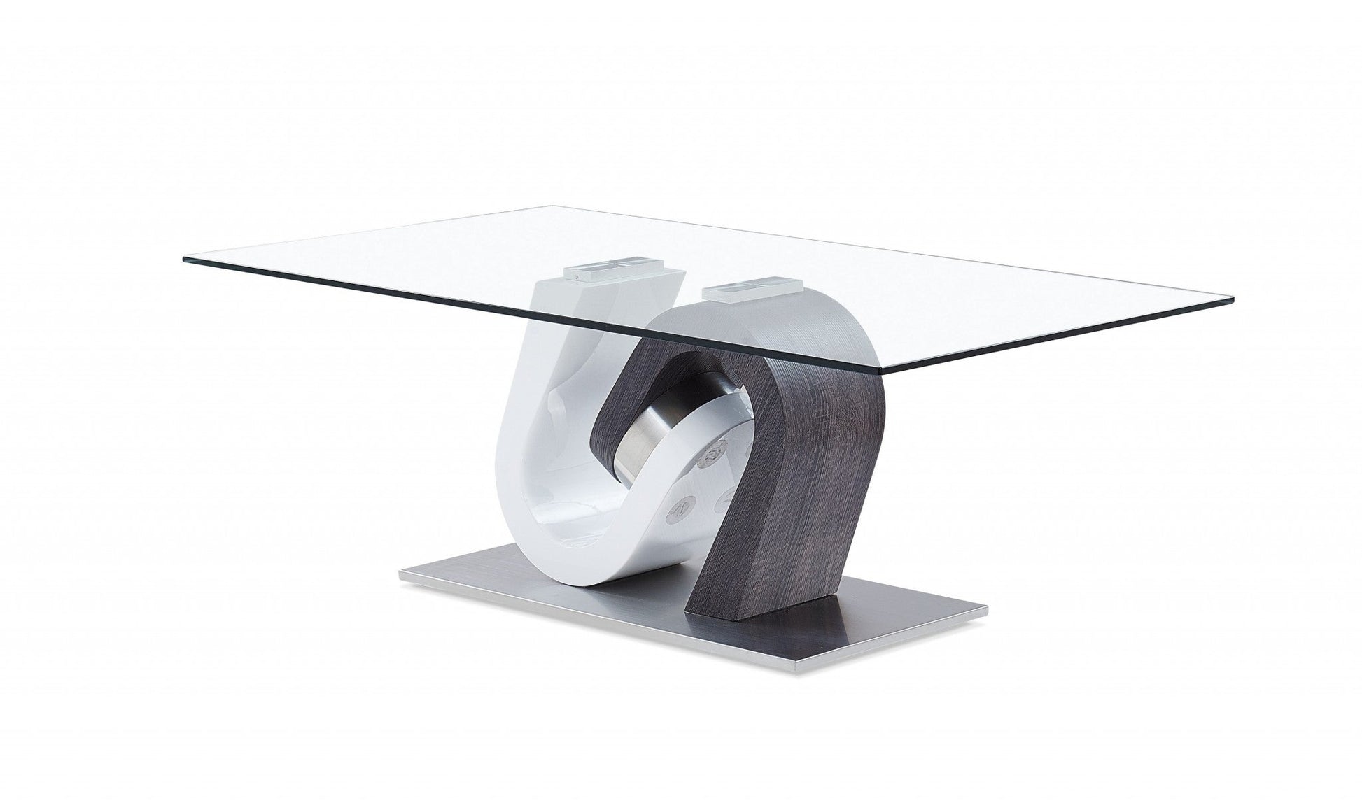 HomeRoots White and Dark Grey Two Tone Ultra modern Coffee Table with Glass Top