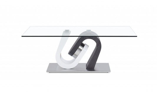 HomeRoots White and Dark Grey Two Tone Ultra modern Coffee Table with Glass Top
