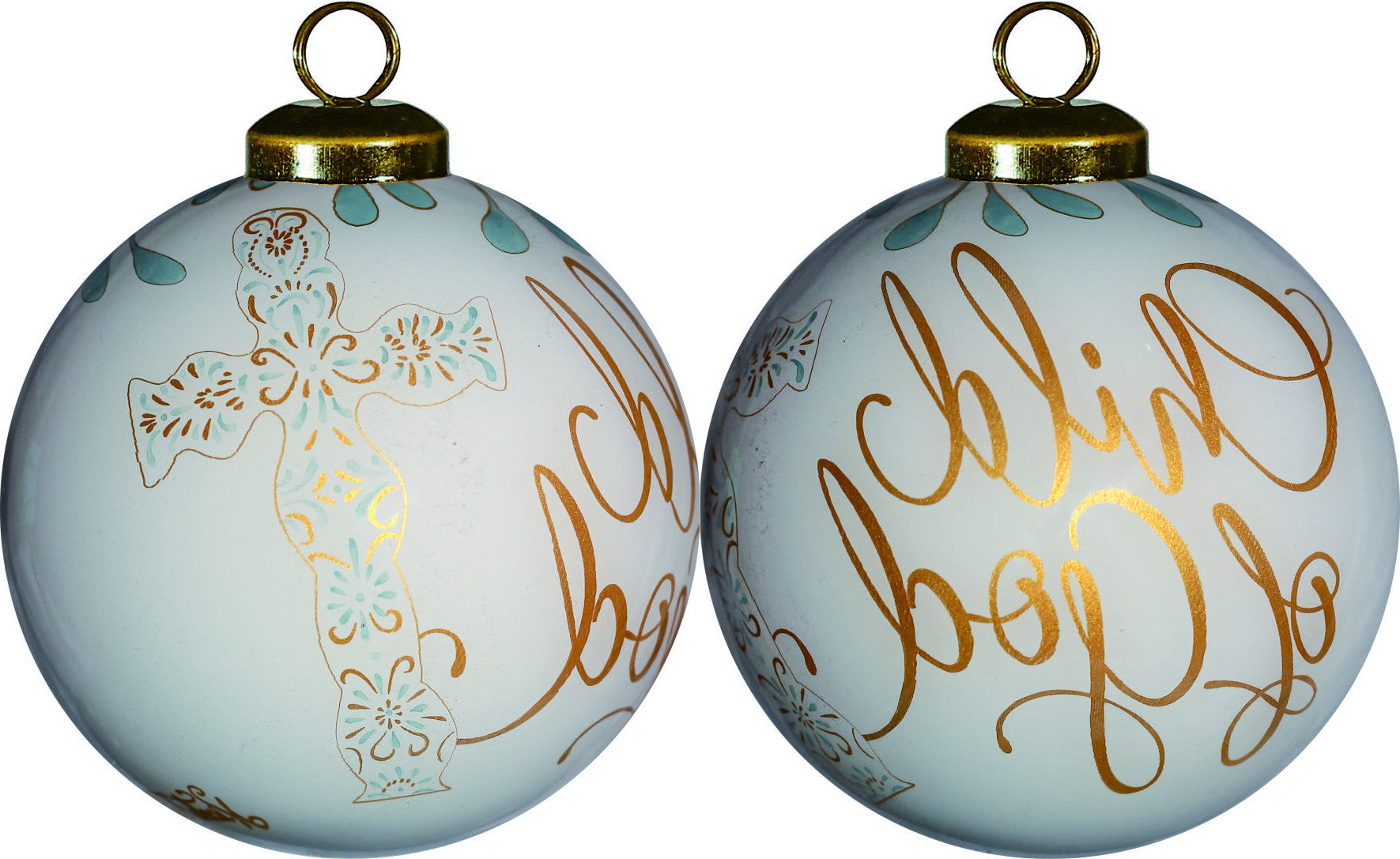 HomeRoots White and Gold Child of God Hand Painted Mouth Blown Glass Ornament
