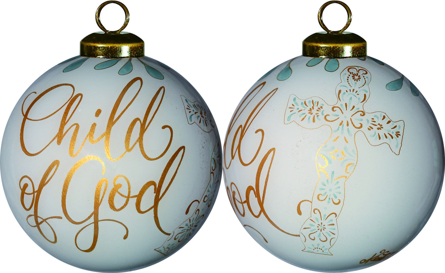 HomeRoots White and Gold Child of God Hand Painted Mouth Blown Glass Ornament