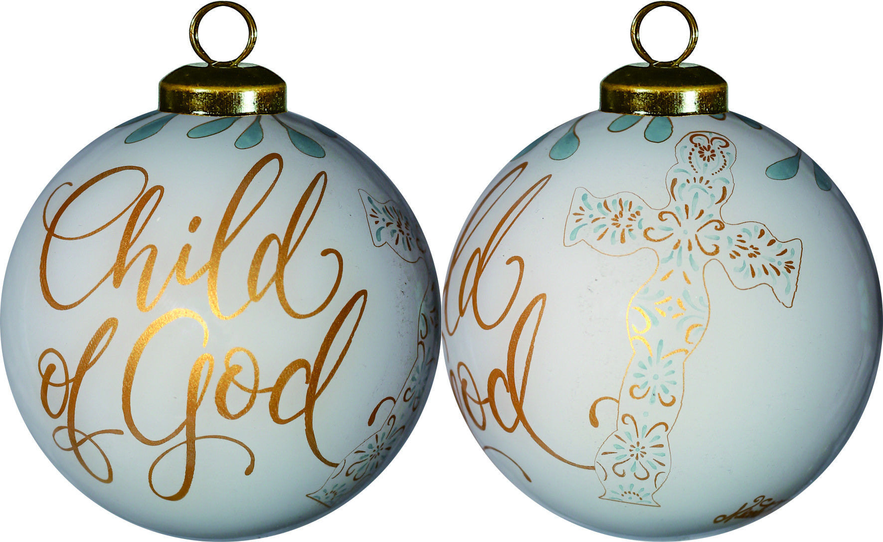 HomeRoots White and Gold Child of God Hand Painted Mouth Blown Glass Ornament