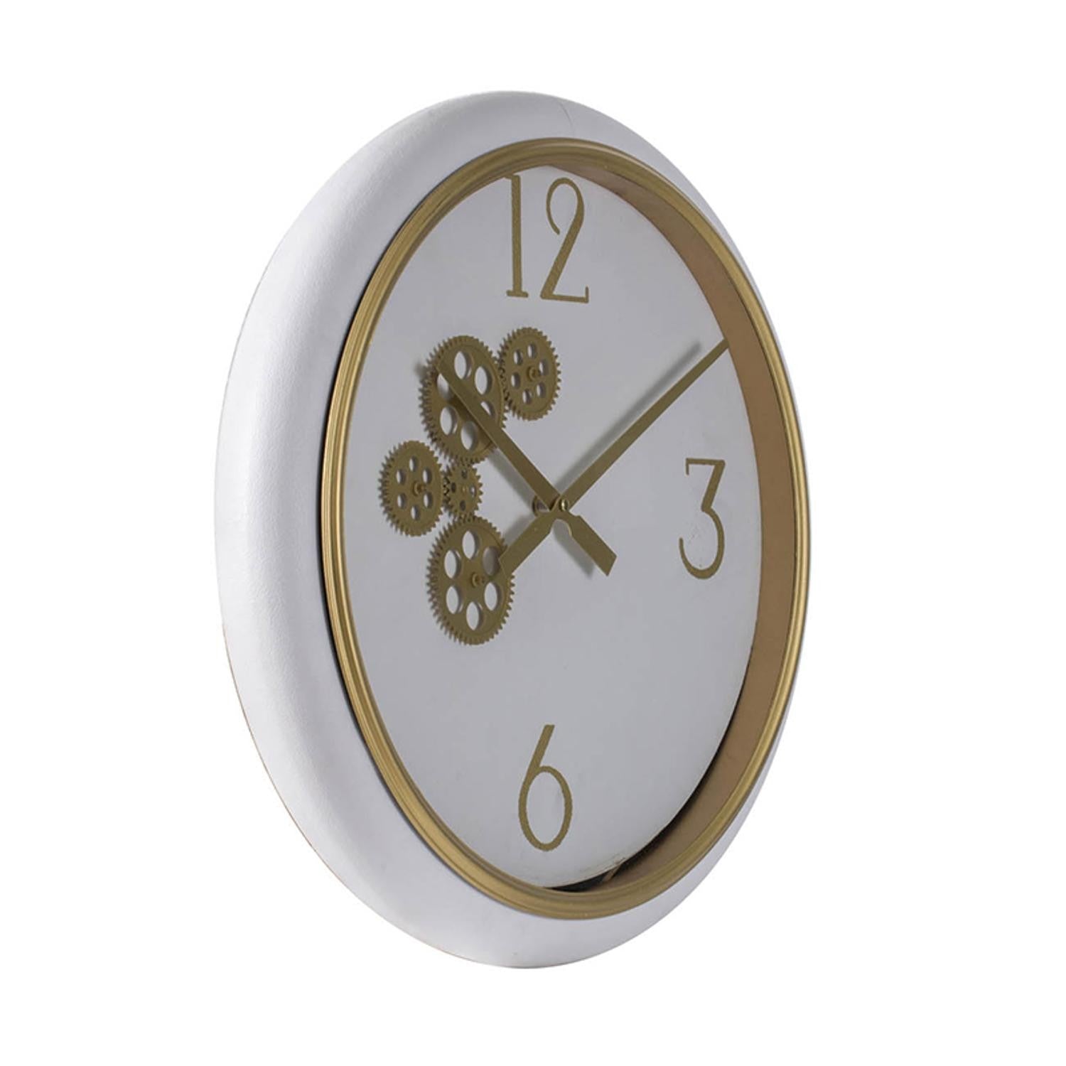 HomeRoots White and Gold Gears Minimal Wall Clock