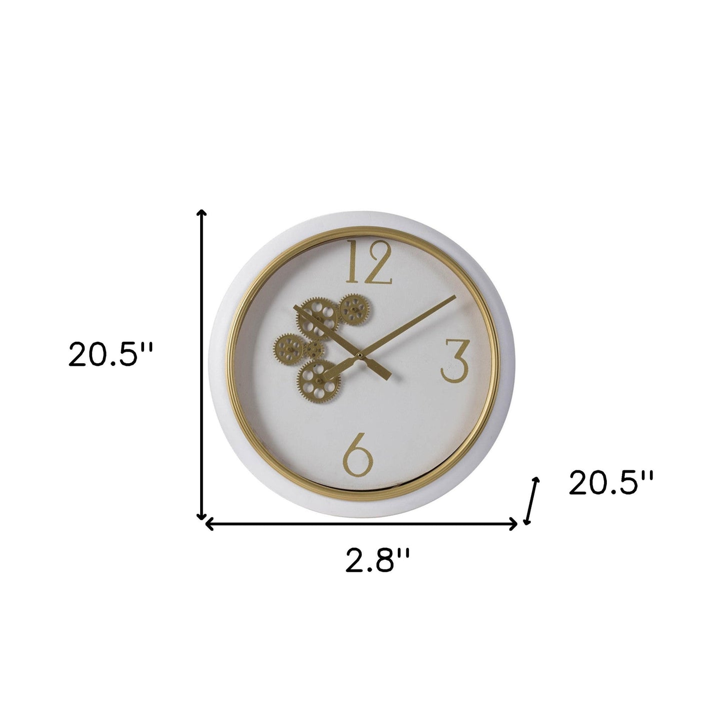 HomeRoots White and Gold Gears Minimal Wall Clock