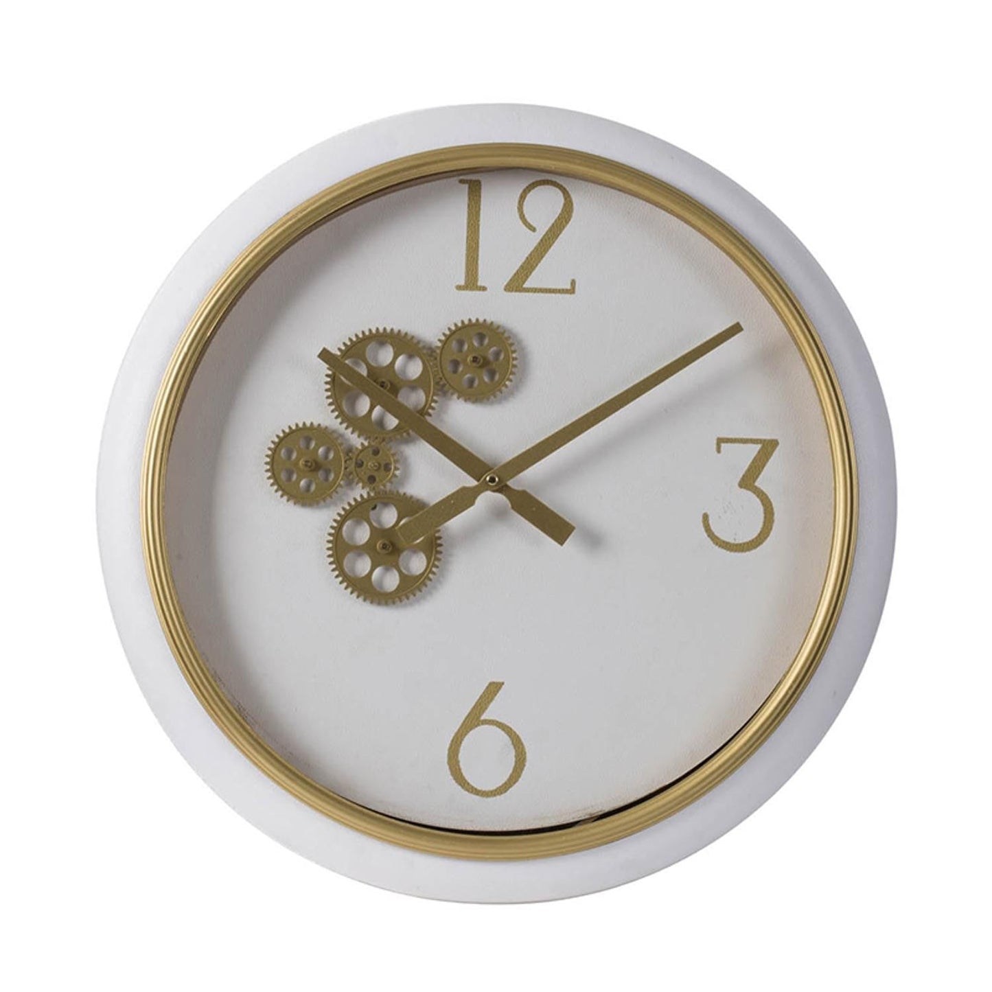 HomeRoots White and Gold Gears Minimal Wall Clock