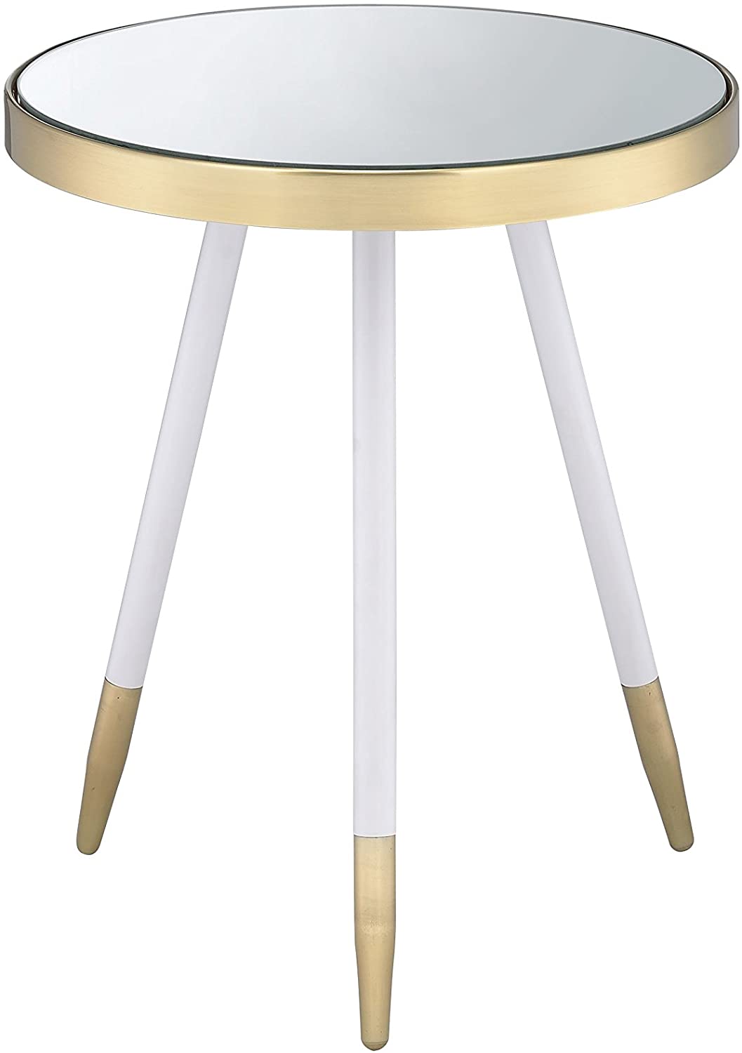 HomeRoots White and Gold Mirror Top Side Table