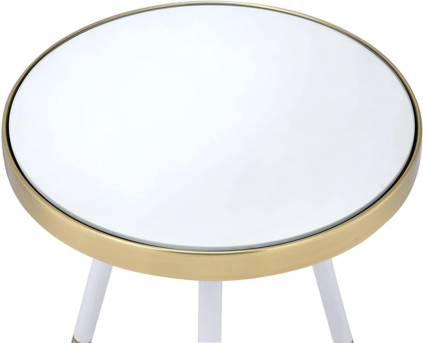 HomeRoots White and Gold Mirror Top Side Table