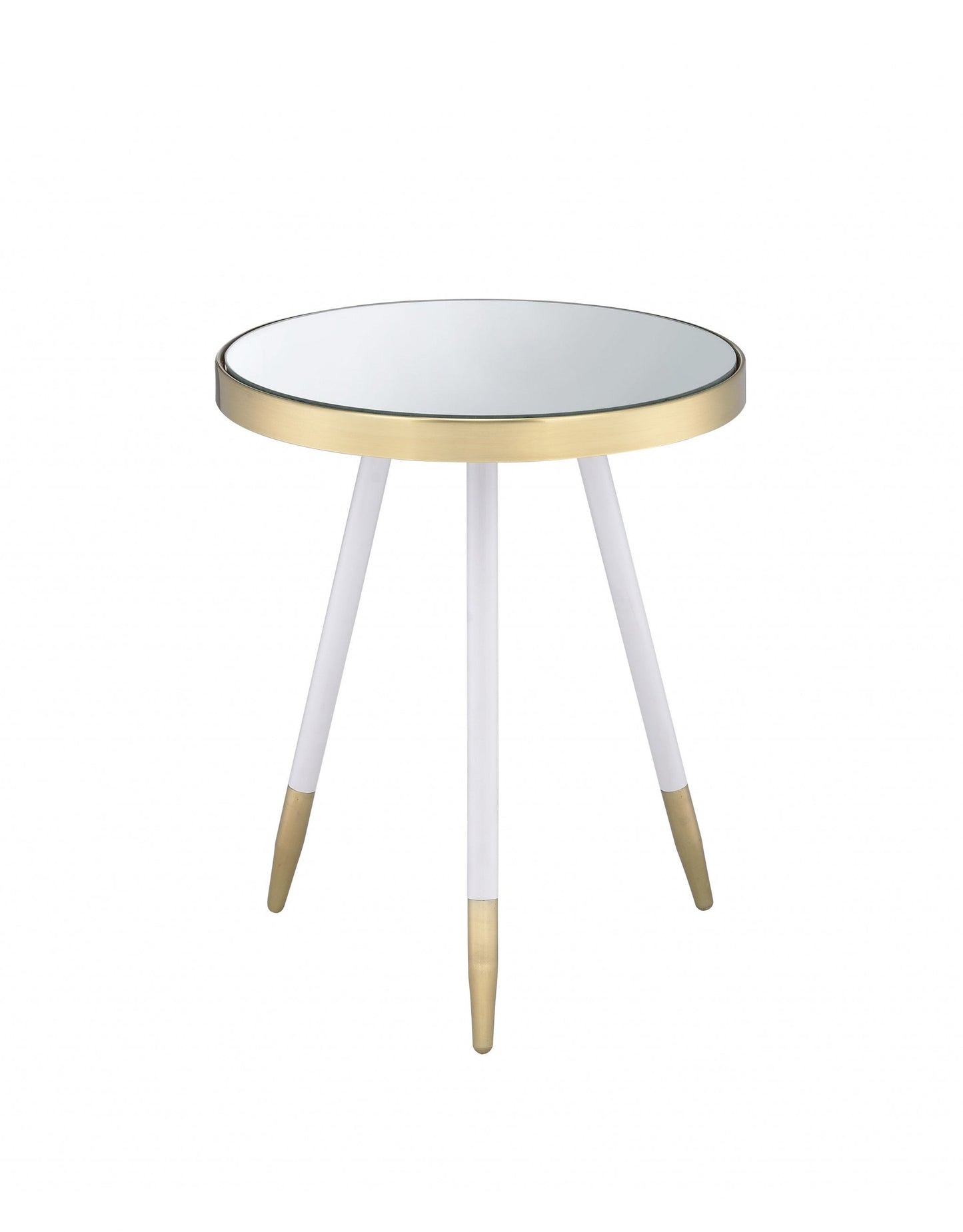 HomeRoots White and Gold Mirror Top Side Table