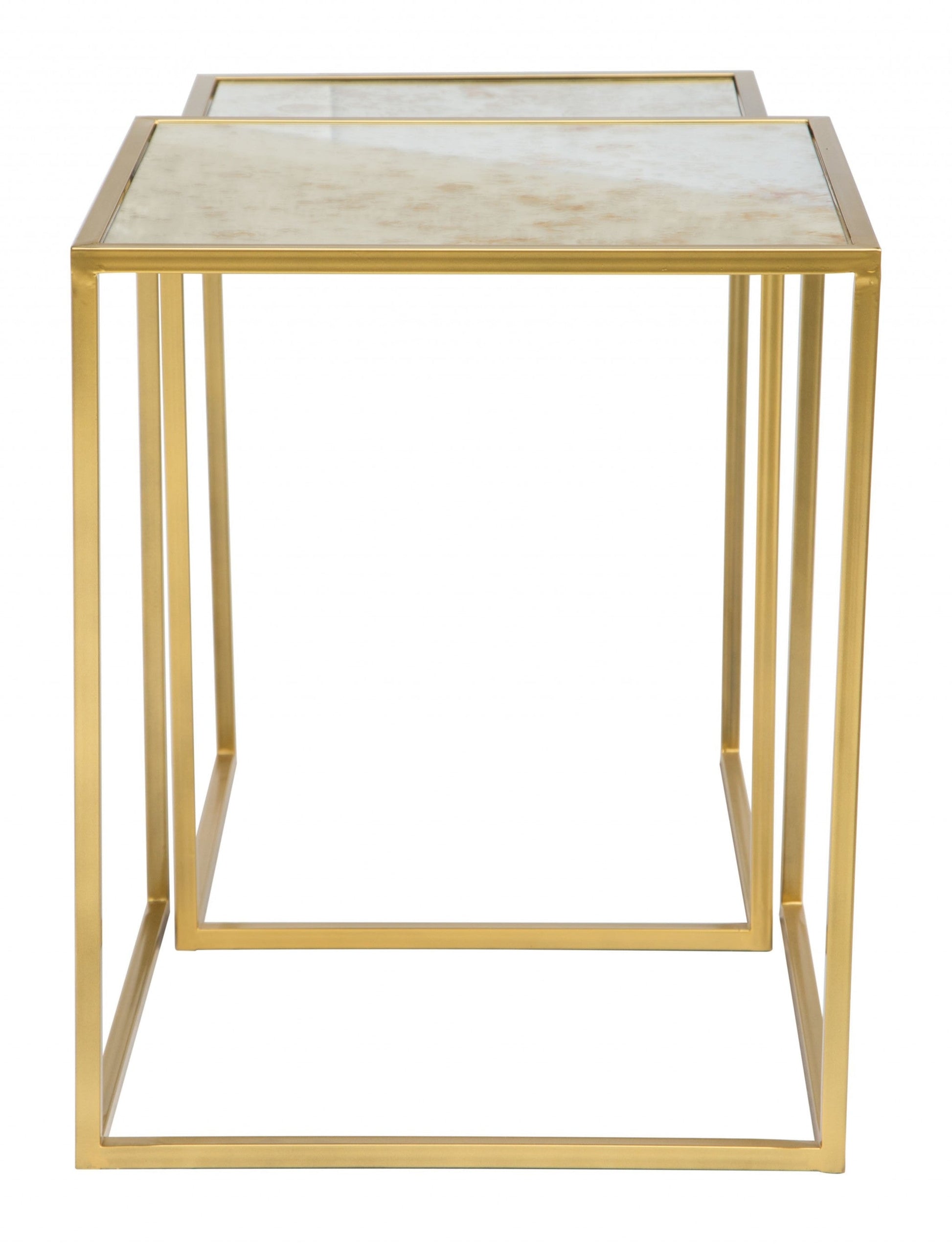 HomeRoots White and Gold Nesting Tables in Set of 2