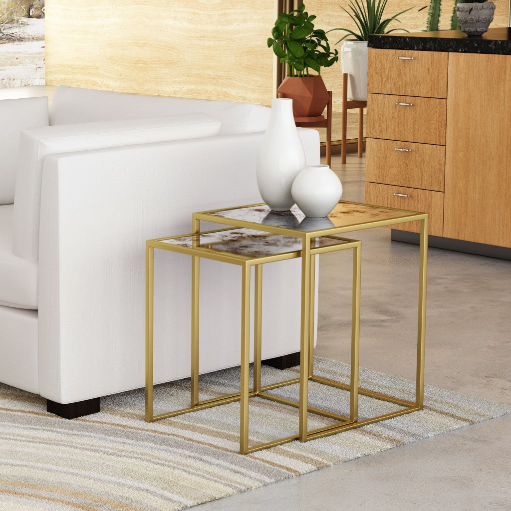 HomeRoots White and Gold Nesting Tables in Set of 2