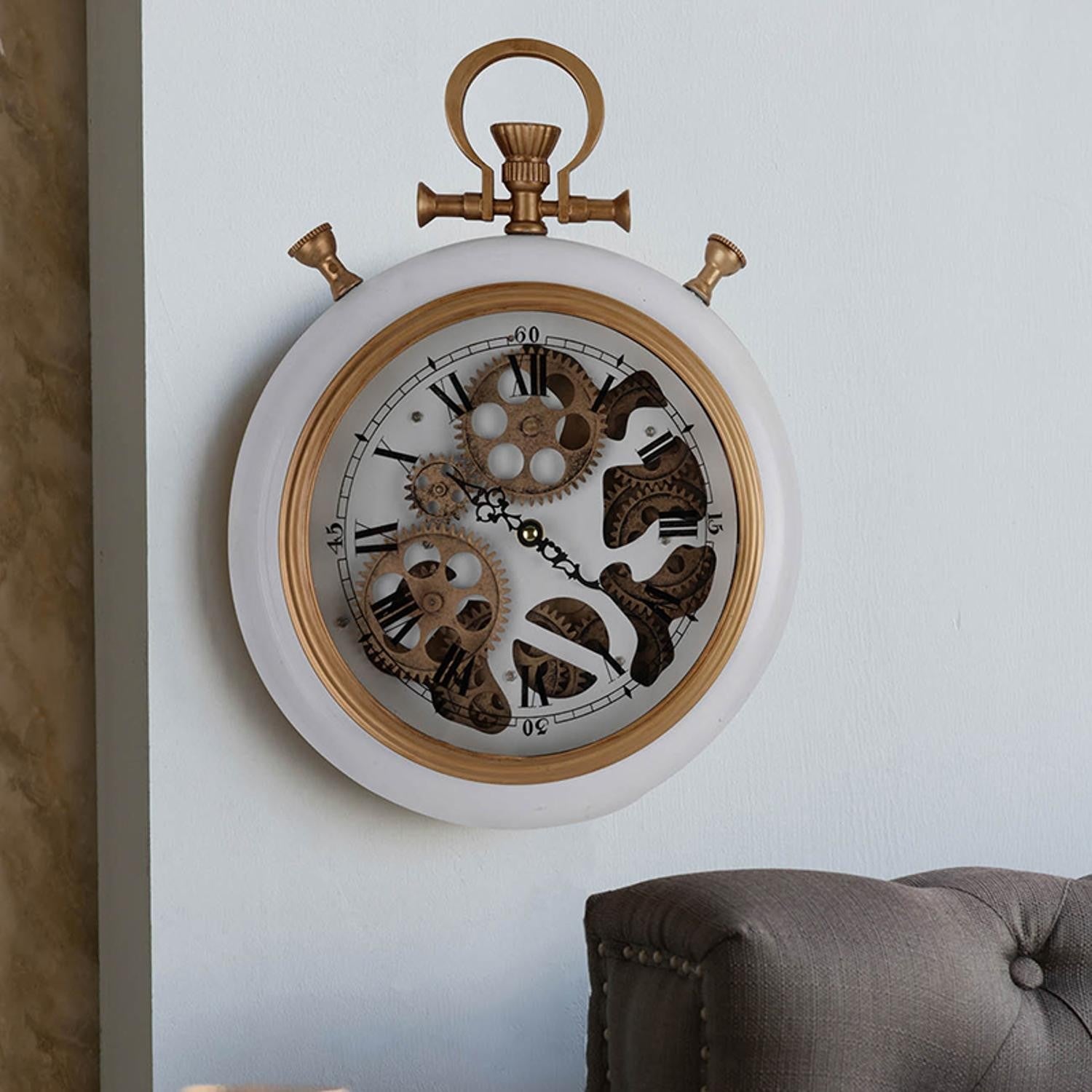 HomeRoots White and Gold Pocket Styled Vintage Wall Clock