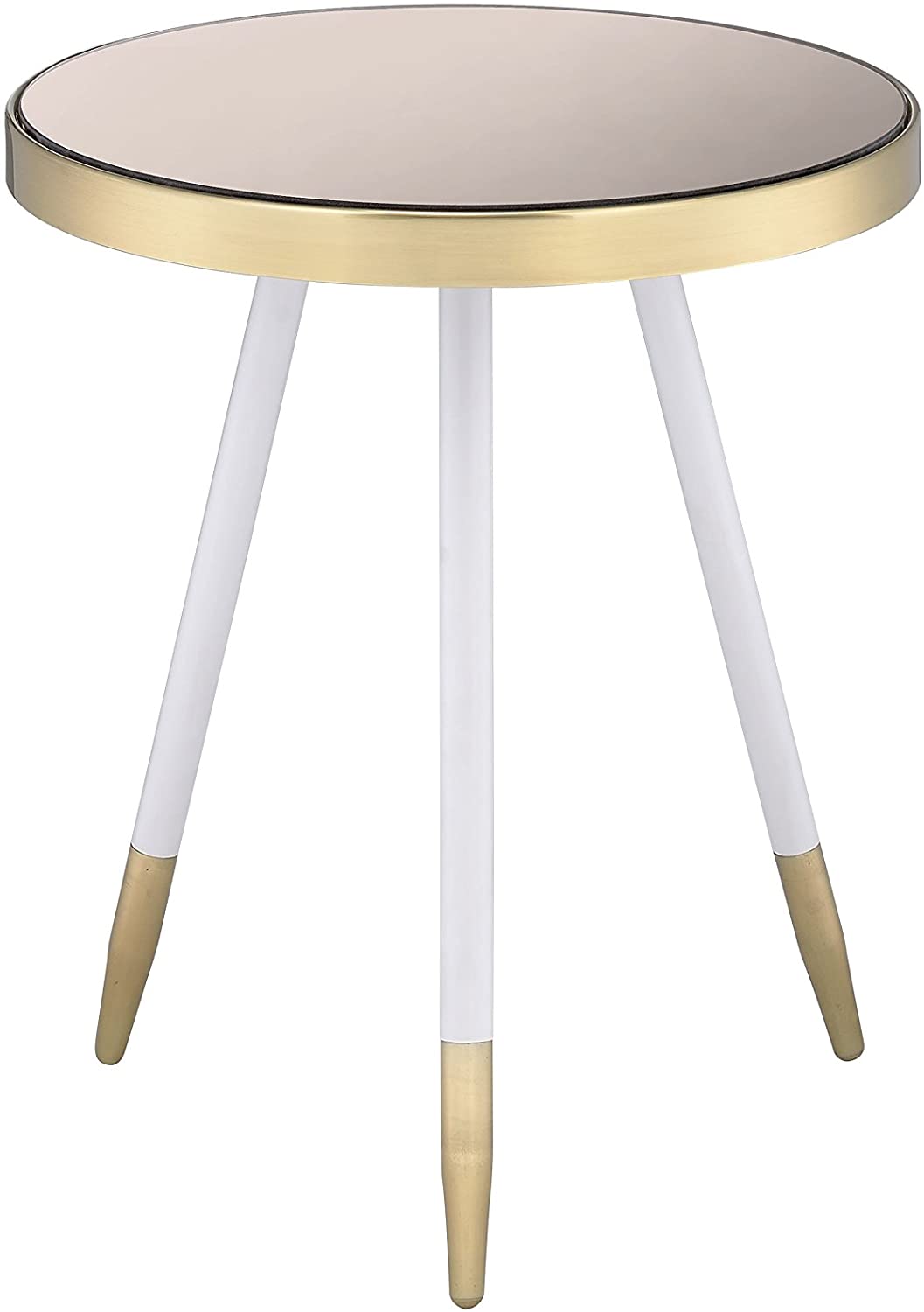 HomeRoots White and Gold Smoky Mirror Top Side Table