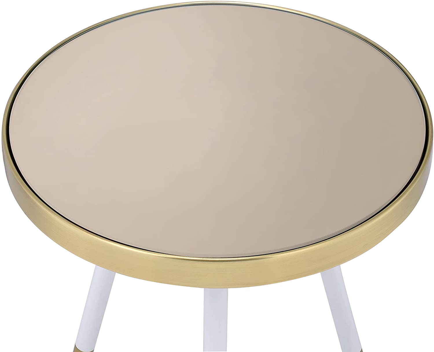 HomeRoots White and Gold Smoky Mirror Top Side Table