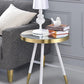 HomeRoots White and Gold Smoky Mirror Top Side Table