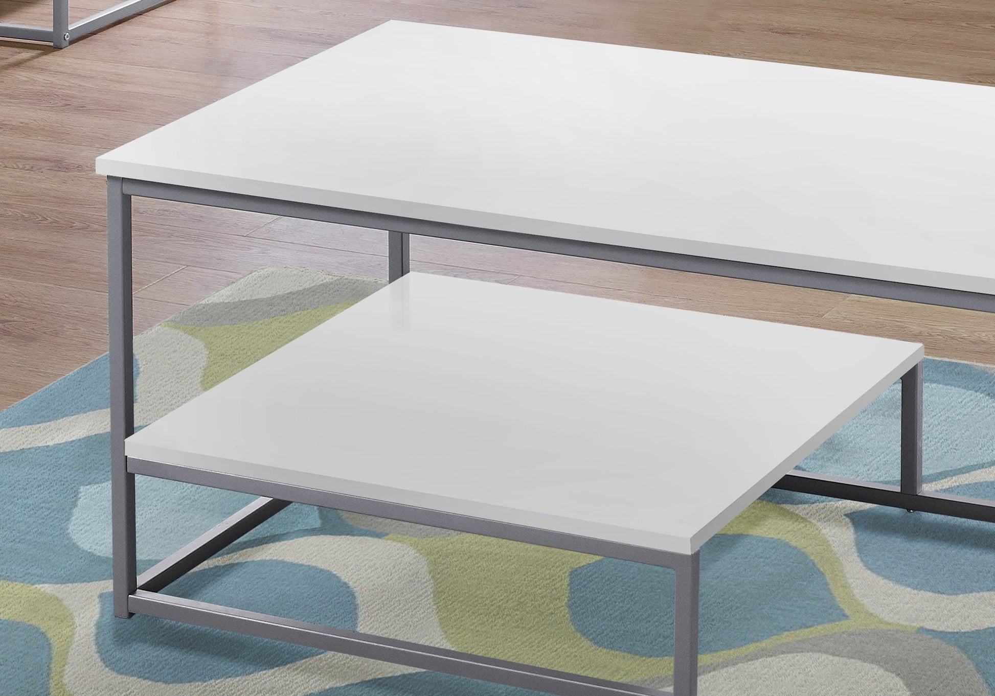 HomeRoots White and Silver Metal Table in Set of 3