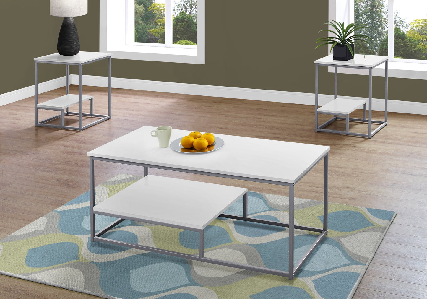 HomeRoots White and Silver Metal Table in Set of 3