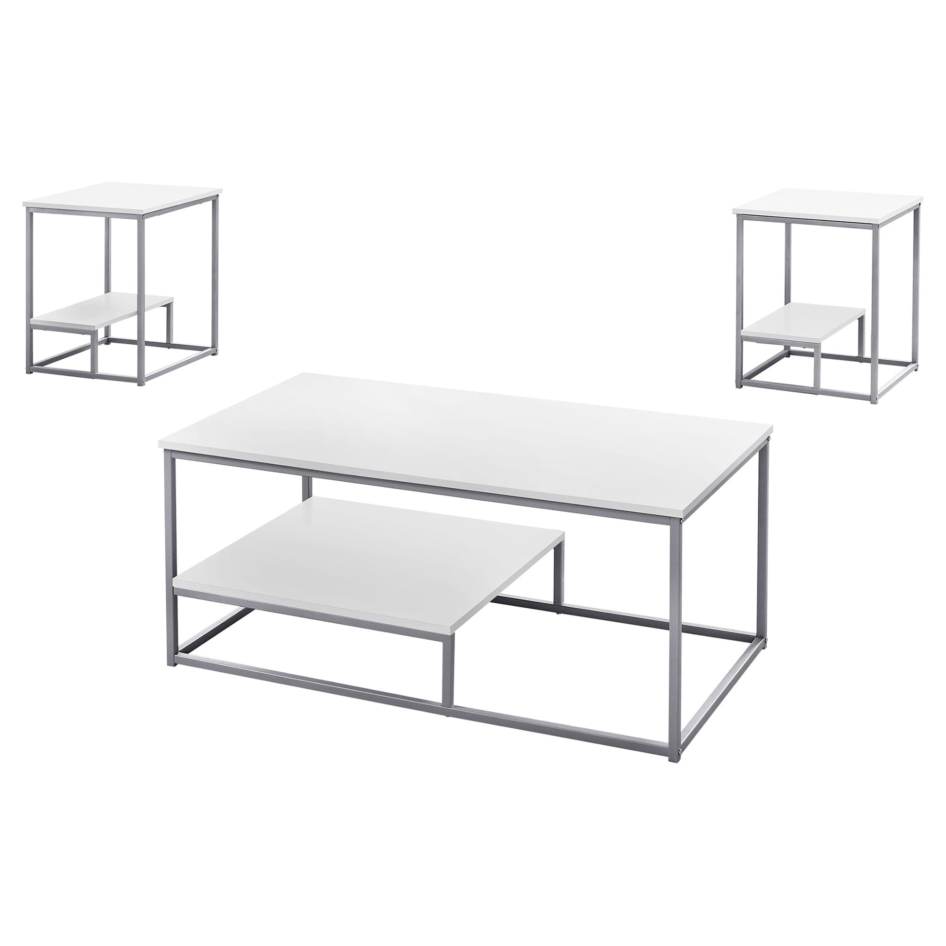 HomeRoots White and Silver Metal Table in Set of 3