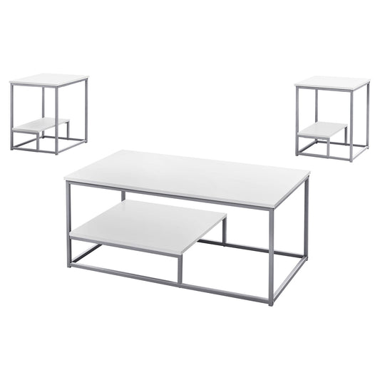 HomeRoots White and Silver Metal Table in Set of 3