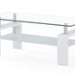 HomeRoots White glossy leg Coffee Table with Rectangular Clear Glass Top