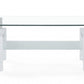 HomeRoots White glossy leg Coffee Table with Rectangular Clear Glass Top