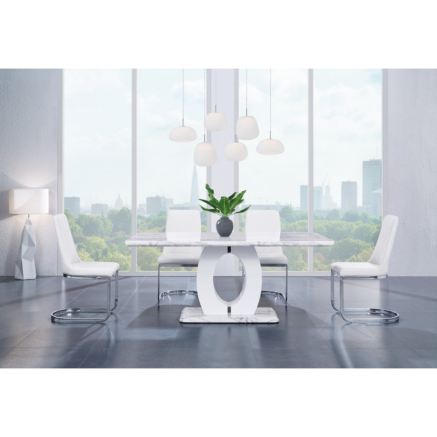 HomeRoots White tone Oval Style Marble top And base Dining Table
