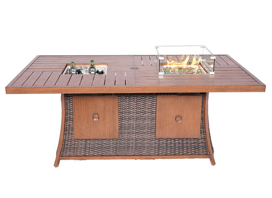 HomeRoots Wicker Outdoor Gas Fire Pit Table With Ice Bucket in Brown Finish