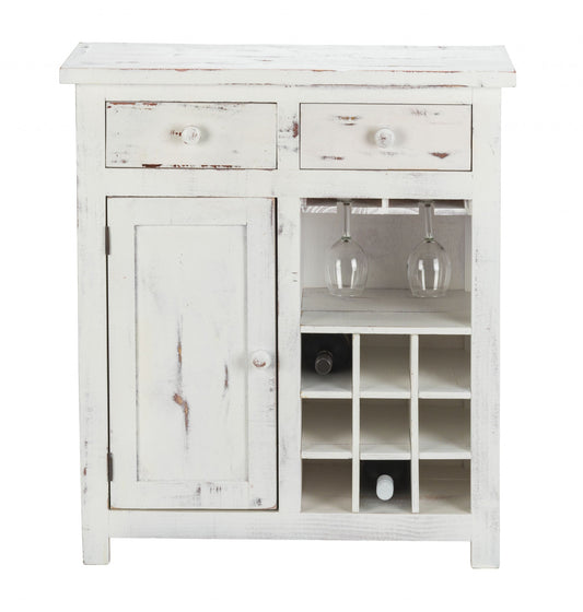 HomeRoots Wine Cabinet With Two Drawers in Rustic White Finish