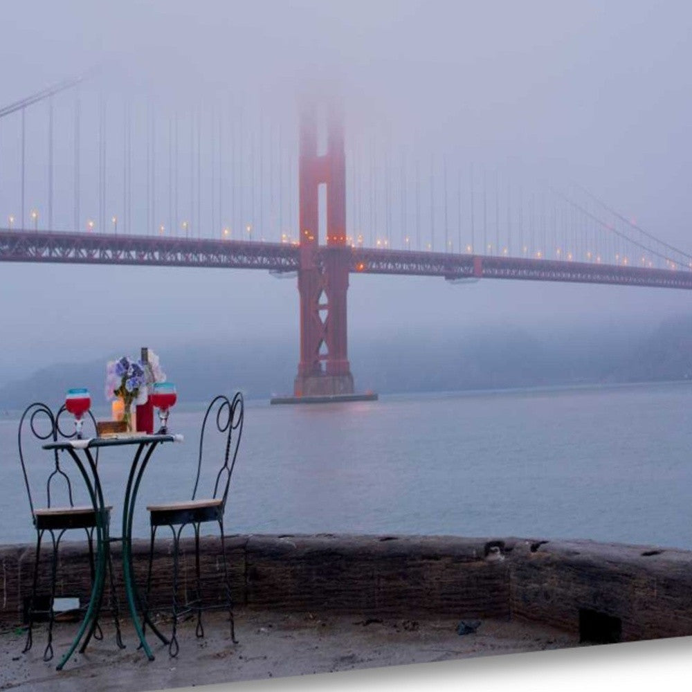 HomeRoots Wine Time For Two Golden Gate Bridge 4 Giclee Wrap Canvas Wall Art