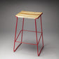 HomeRoots Wood And Red Metal Bar Stool
