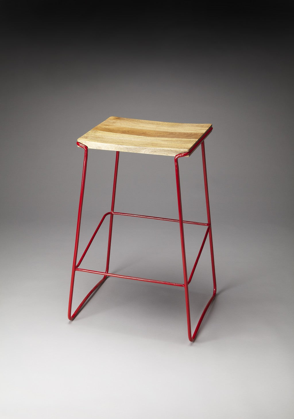 HomeRoots Wood And Red Metal Bar Stool
