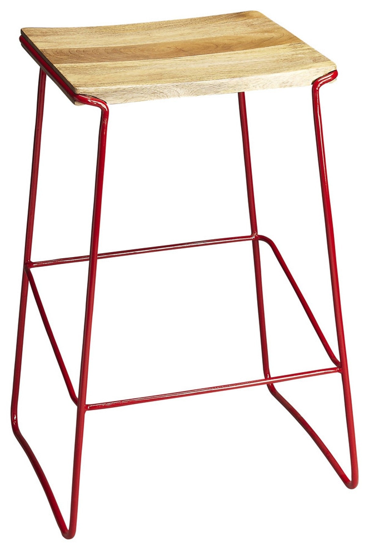 HomeRoots Wood And Red Metal Bar Stool