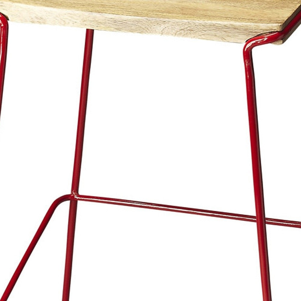 HomeRoots Wood And Red Metal Bar Stool