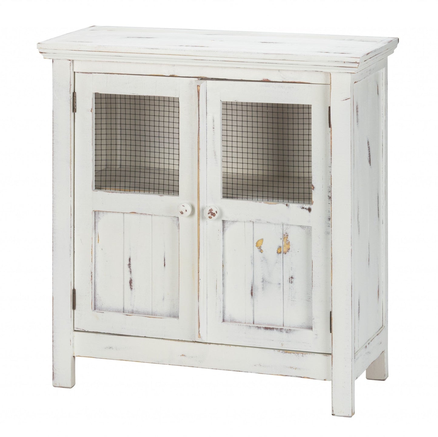 HomeRoots Wood And Wire 2-Door Accent Cabinet in Rustic White Finish