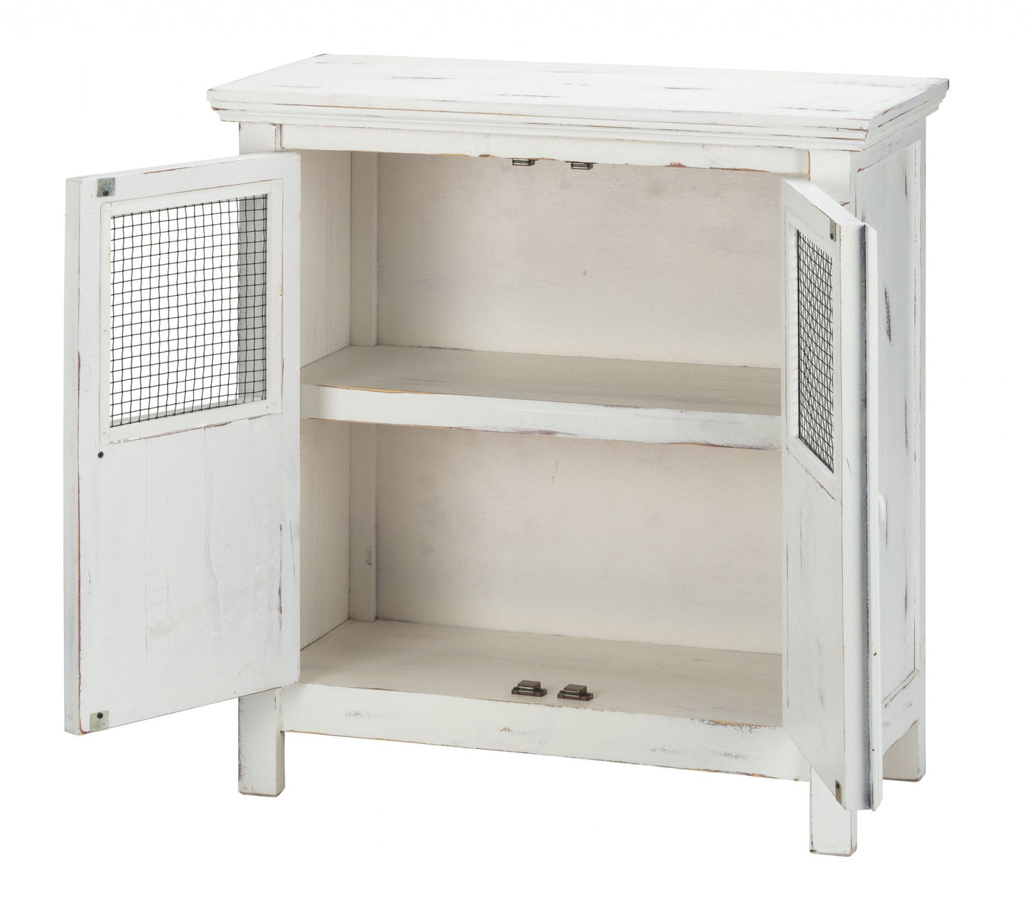 HomeRoots Wood And Wire 2-Door Accent Cabinet in Rustic White Finish