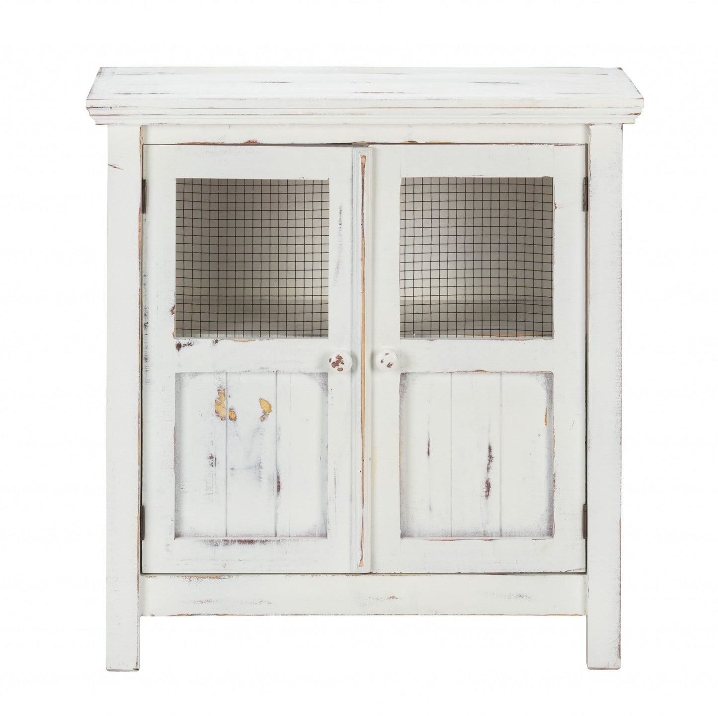 HomeRoots Wood And Wire 2-Door Accent Cabinet in Rustic White Finish