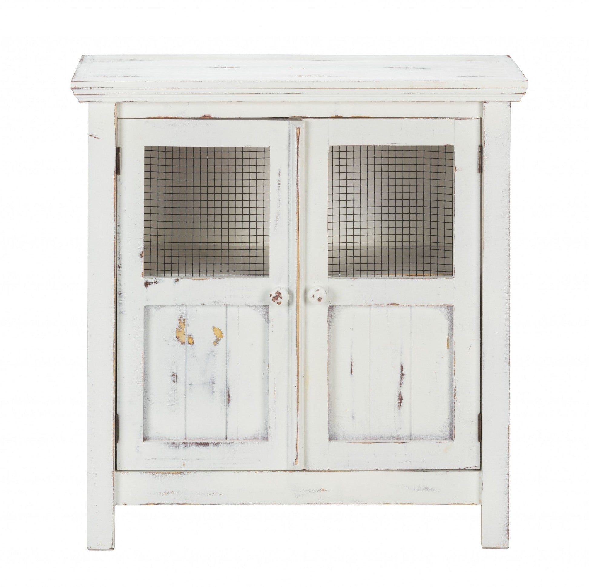 HomeRoots Wood And Wire 2-Door Accent Cabinet in Rustic White Finish