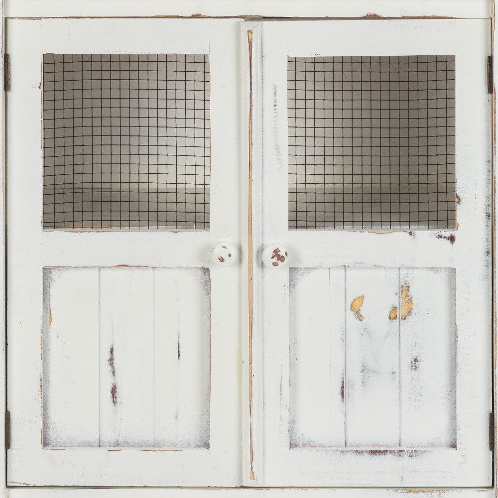 HomeRoots Wood And Wire 2-Door Accent Cabinet in Rustic White Finish