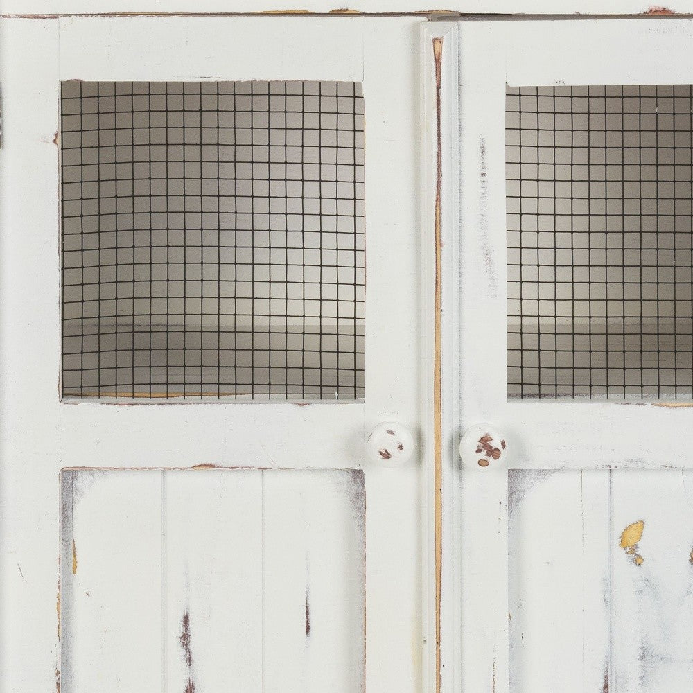 HomeRoots Wood And Wire 2-Door Accent Cabinet in Rustic White Finish
