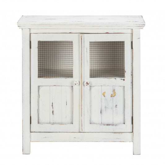 HomeRoots Wood And Wire 2-Door Accent Cabinet in Rustic White Finish