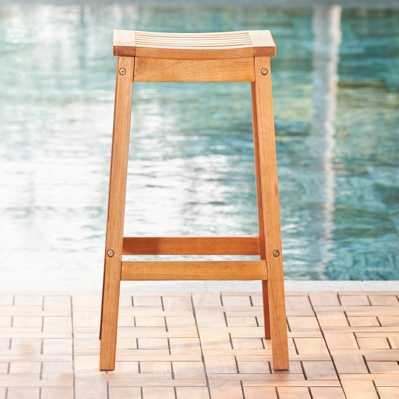 HomeRoots Wood Patio Dining Stool in Natural Finish