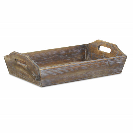 HomeRoots Wood Serving Tray With Handles in Dark Brown Finish