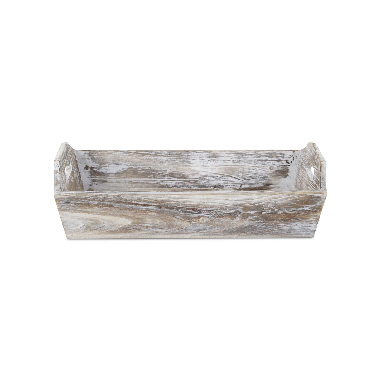HomeRoots Wood Serving Tray With Handles in Rustic White Finish