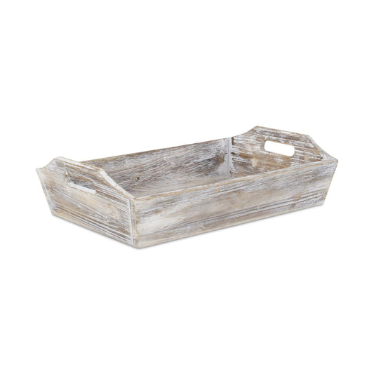 HomeRoots Wood Serving Tray With Handles in Rustic White Finish