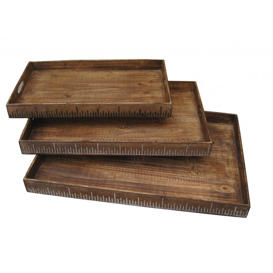 HomeRoots Wood Tray Set In Brown